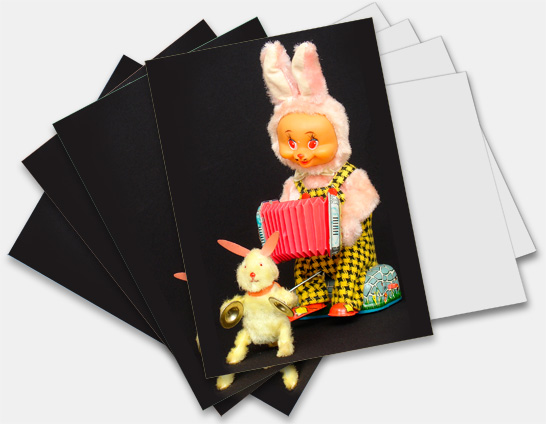 Note Cards, Greeting Cards featuring vintage antique made in Japan battery operated Accordion Bunny