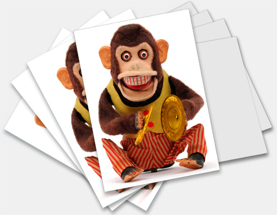 Note Cards, Greeting Cards featuring vintage antique made in Japan battery operated Cymbals-playing Monkey