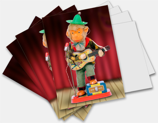 Note Cards, Greeting Cards featuring vintage antique made in Japan battery operated Guitar-Playing Monkey