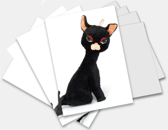 Note cards featuring classic antique and collectible toys, stuffed kitty, cat