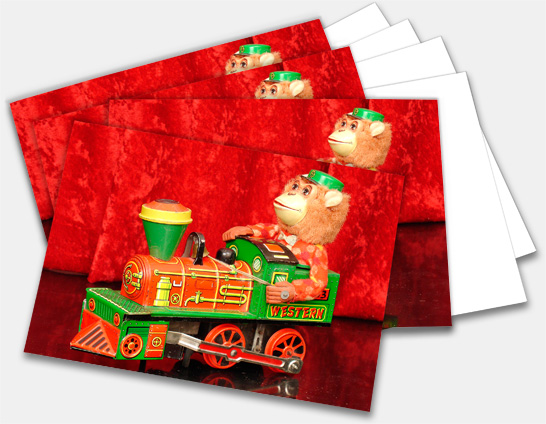 Note Cards, Greeting Cards featuring vintage antique made in Japan battery operated Monkey Train