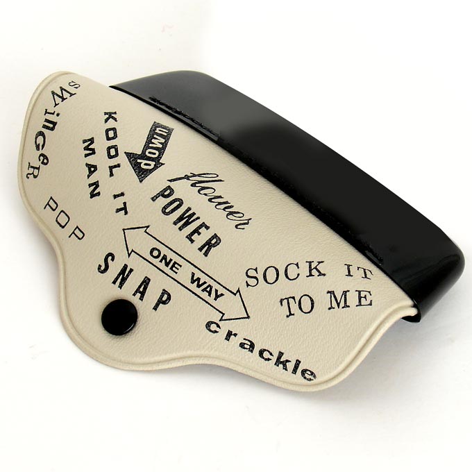 Sock It To Me, Flower Power, Kool It Man, Swinger, and other inane pop sayings adorn this vintage eyeglasses case from the late 1960s at http://www.collectornet.net/more/