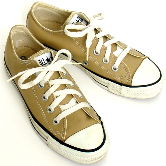 Vintage American-made Converse All Star Chuck Taylor tan leather shoes for sale at http://www.collectornet.net/shoes