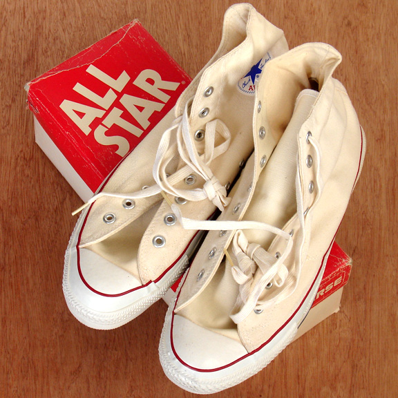 Vintage American-made Converse All Star Chuck Taylor white NEW IN BOX shoes for sale at http://www.collectornet.net/shoes