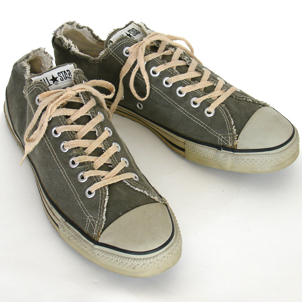 Vintage American-made Converse All Star Chuck Taylor frayed gray shoes for sale at http://www.collectornet.net/shoes