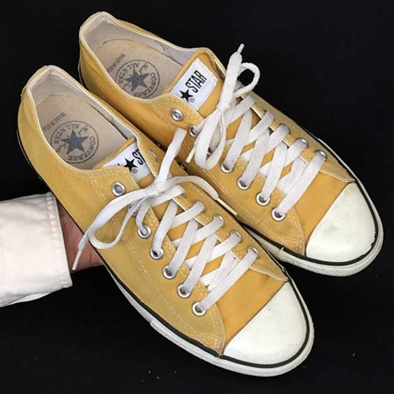 Vintage American-made Converse All Star Chuck Taylor shoes in a great gold color for sale at http://www.collectornet.net/shoes