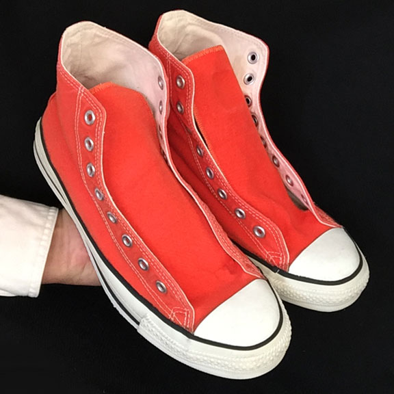 Vintage American-made Converse All Star Chuck Taylor orange hi-top shoes for sale at http://www.collectornet.net/shoes