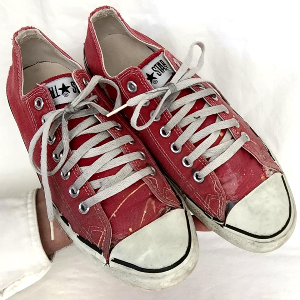 Vintage American-made Converse All Star Chuck Taylor worn out red shoes for sale at http://www.collectornet.net/shoes