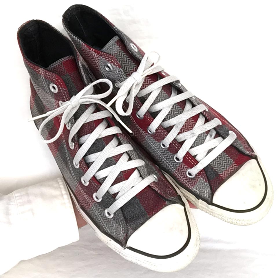 Vintage American-made Converse All Star Chuck Taylor wool plaid shoes for sale at http://www.collectornet.net/shoes